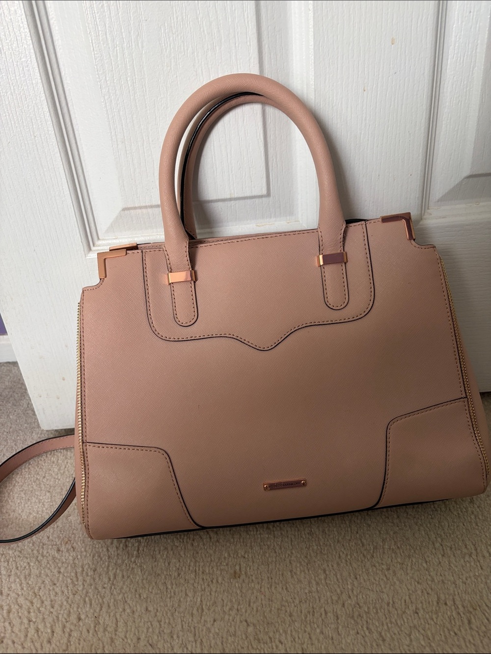 Rebecca Minkoff Women’s Structured Top-Handle Tote in Blush Pink with dust bag
